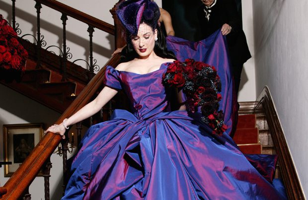 dita von teese wedding dress (why her purple gown broke all the bridal rules)