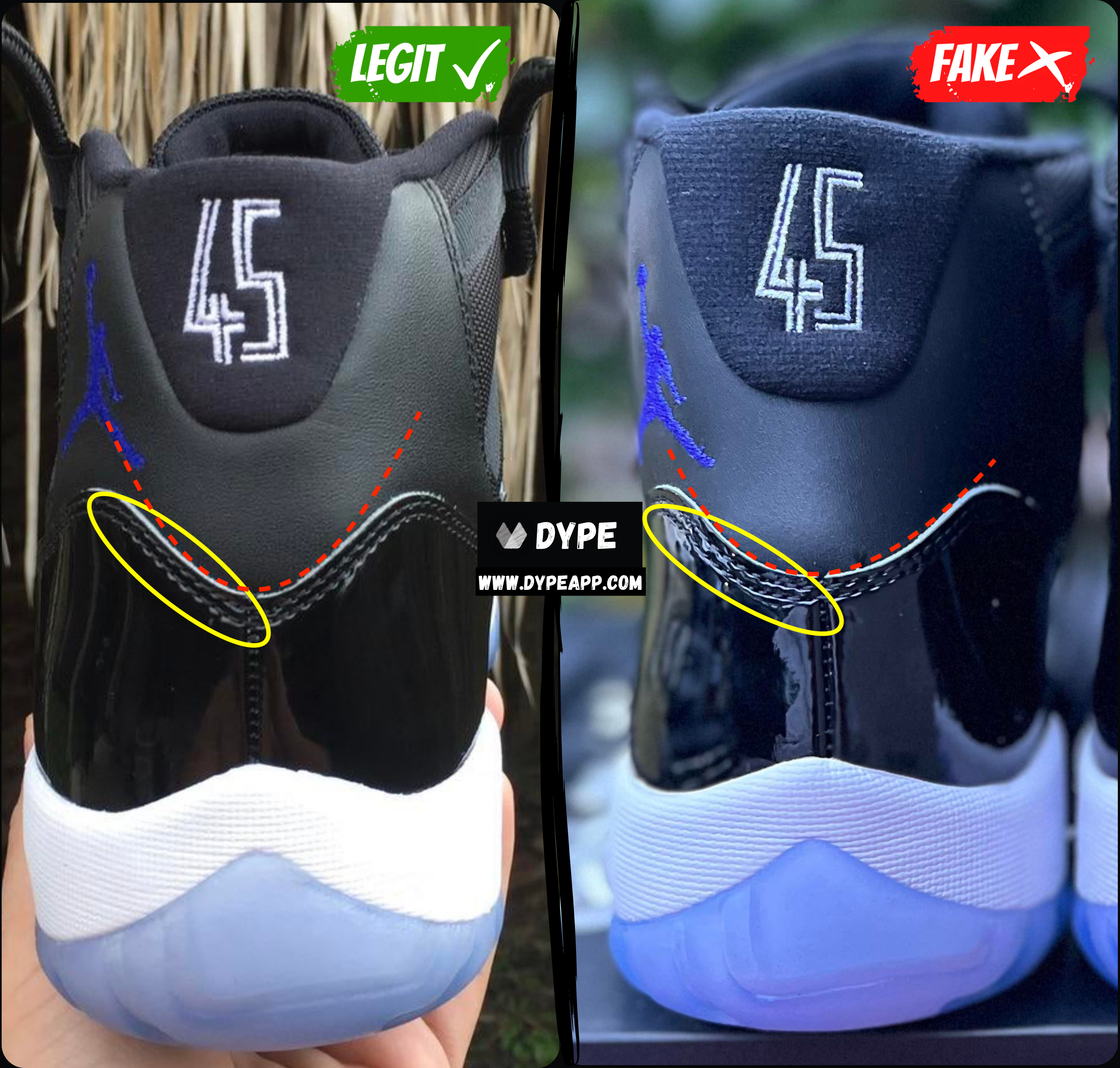 Jordan 11 Midnight Navy: Real vs Fake - Spot the Difference.